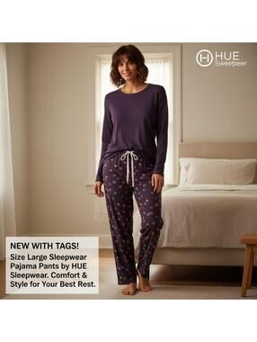 HUE Sleepwear Large Pajama Pants with Drawstring Waist - New